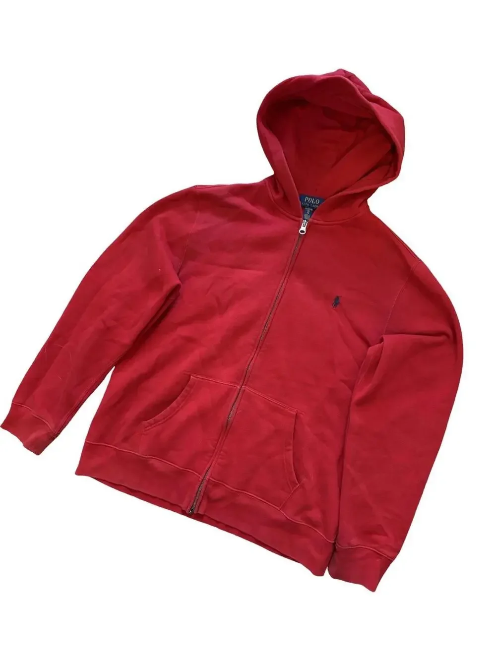 Polo Ralph Lauren Hoodie Red Full Zip Jacket Cotton Pockets Boys Size XL 18-20